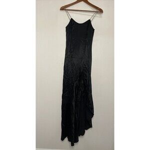 Vintage Jessica McClintock Black Satin Jewel Strap  Evening Gown Womens 5/6 Flaw